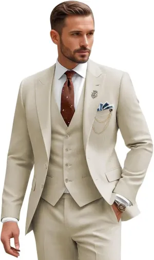 Mens Suit 3 Piece Slim Fit Wedding Business Suits for Men Three Piece Formal Peak Lapel Suit Set Elegant