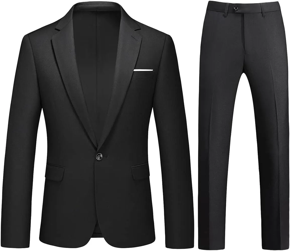 Mens Suits 2 Piece Slim Fit Casual One Button Solid Suits for Mens Business Wedding Party Jacket Blazer & Pants Set