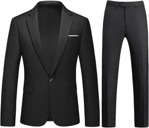 Mens Suits 2 Piece Slim Fit Casual One Button Solid Suits for Mens Business Wedding Party Jacket Blazer & Pants Set