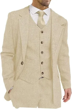 Men's Suits Slim Fit 3 Piece Suits for Men Tweed Herringbone Suits Retro Vintage Blazer Wedding Suits Jacket Vest Pants Set