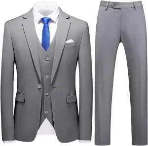 Mens Suits Slim Fit 3 Pieces Suits for Men One Button Solid Tuxedo Blazer Jacket Vest & Pants Set Prom Business Wedding