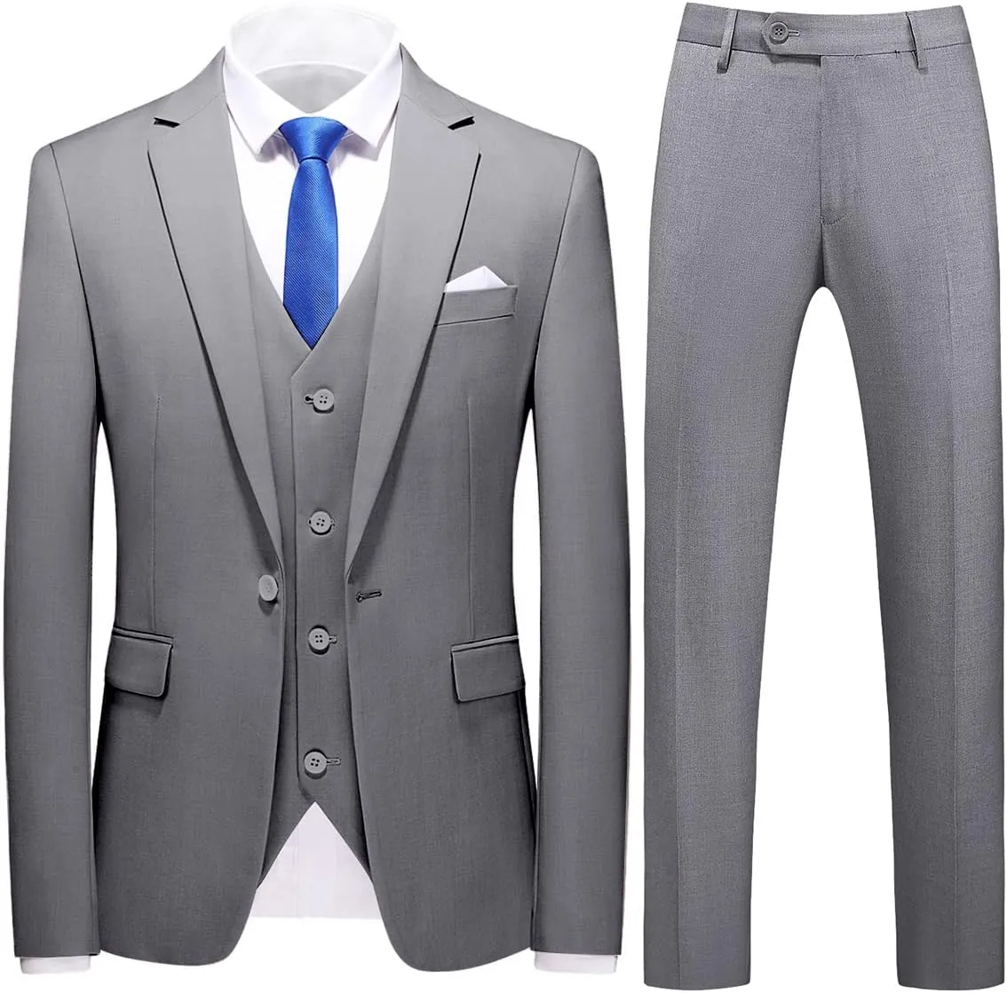 Mens Suits Slim Fit 3 Pieces Suits for Men One Button Solid Tuxedo Blazer Jacket Vest & Pants Set Prom Business Wedding