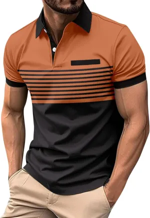 Men's Summer Casual Stylish Polo Shirts Zip-Up Lapel Short-Sleeved Tops Workout Sports Tops Classic Golf Shirts