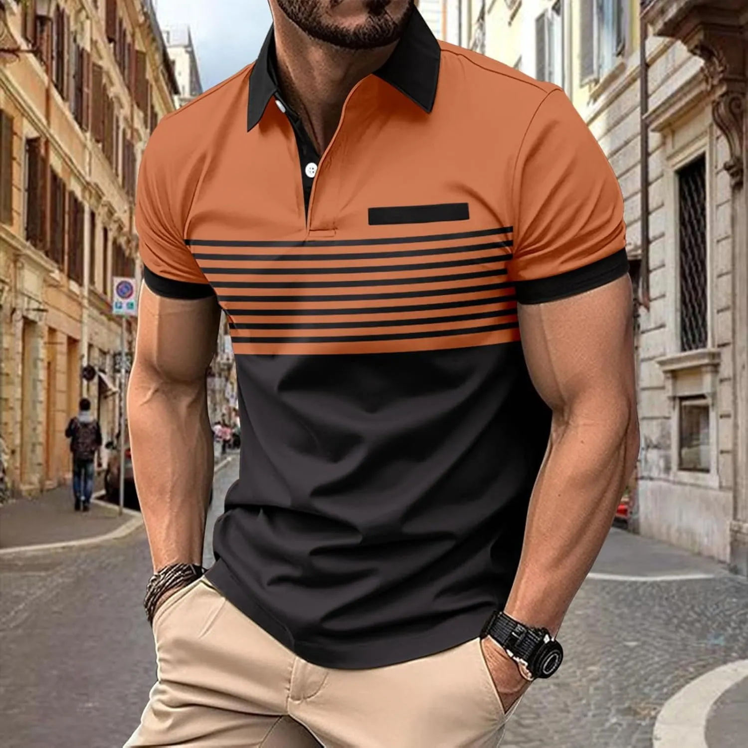 Men's Summer Casual Stylish Polo Shirts Zip-Up Lapel Short-Sleeved Tops Workout Sports Tops Classic Golf Shirts