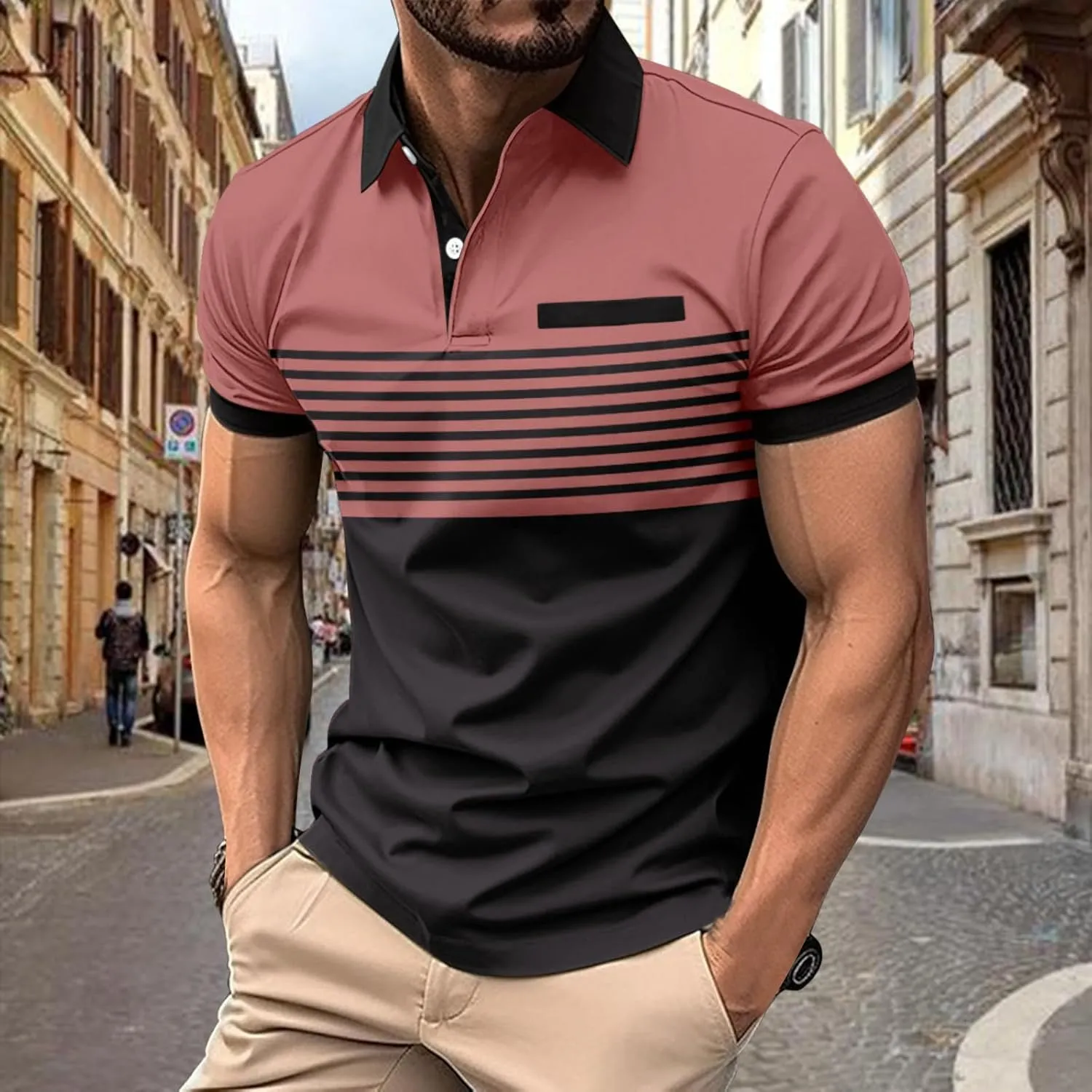 Men's Summer Casual Stylish Polo Shirts Zip-Up Lapel Short-Sleeved Tops Workout Sports Tops Classic Golf Shirts