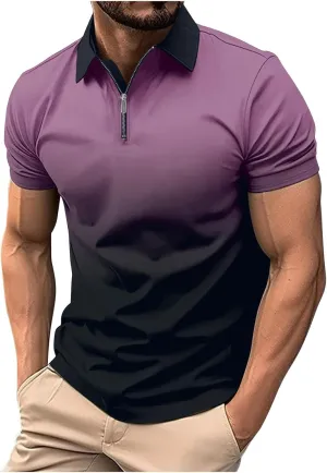 Men's Summer Casual Stylish Polo Shirts Zip-Up Lapel Short-Sleeved Tops Workout Sports Tops Classic Golf Shirts