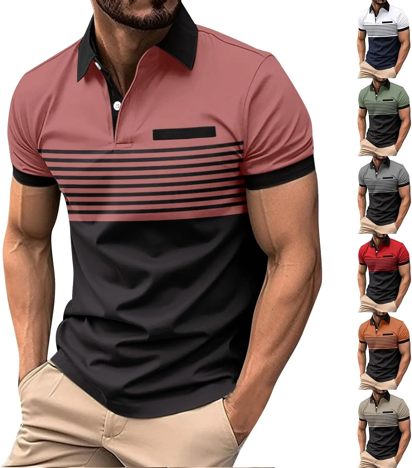 Men's Summer Casual Stylish Polo Shirts Zip-Up Lapel Short-Sleeved Tops Workout Sports Tops Classic Golf Shirts
