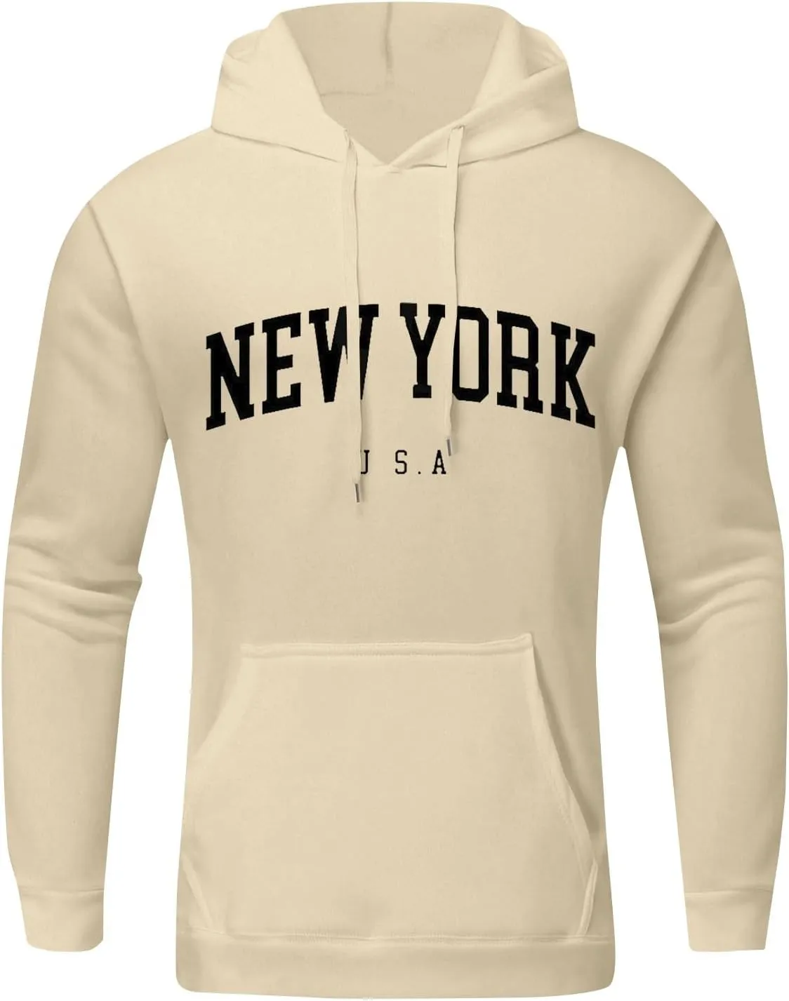 Mens Sweatshirt 2024 Casual Cotton Hooded Collar Drawstring Hoodie Letter Print Long Sleeve Warm Pullover with Pocket