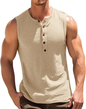 Men's Tank Tops Summer UPF 50  Casual Button Up Sleeveless Shirt Tropical Hawaiian Beach Sun Protection Cut Off Shirts