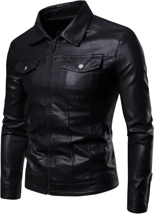 Men's Vintage Casual Racing Biker Jacket, PU Street Motorcycle Lightweight Faux Leather Jacket with Pockets