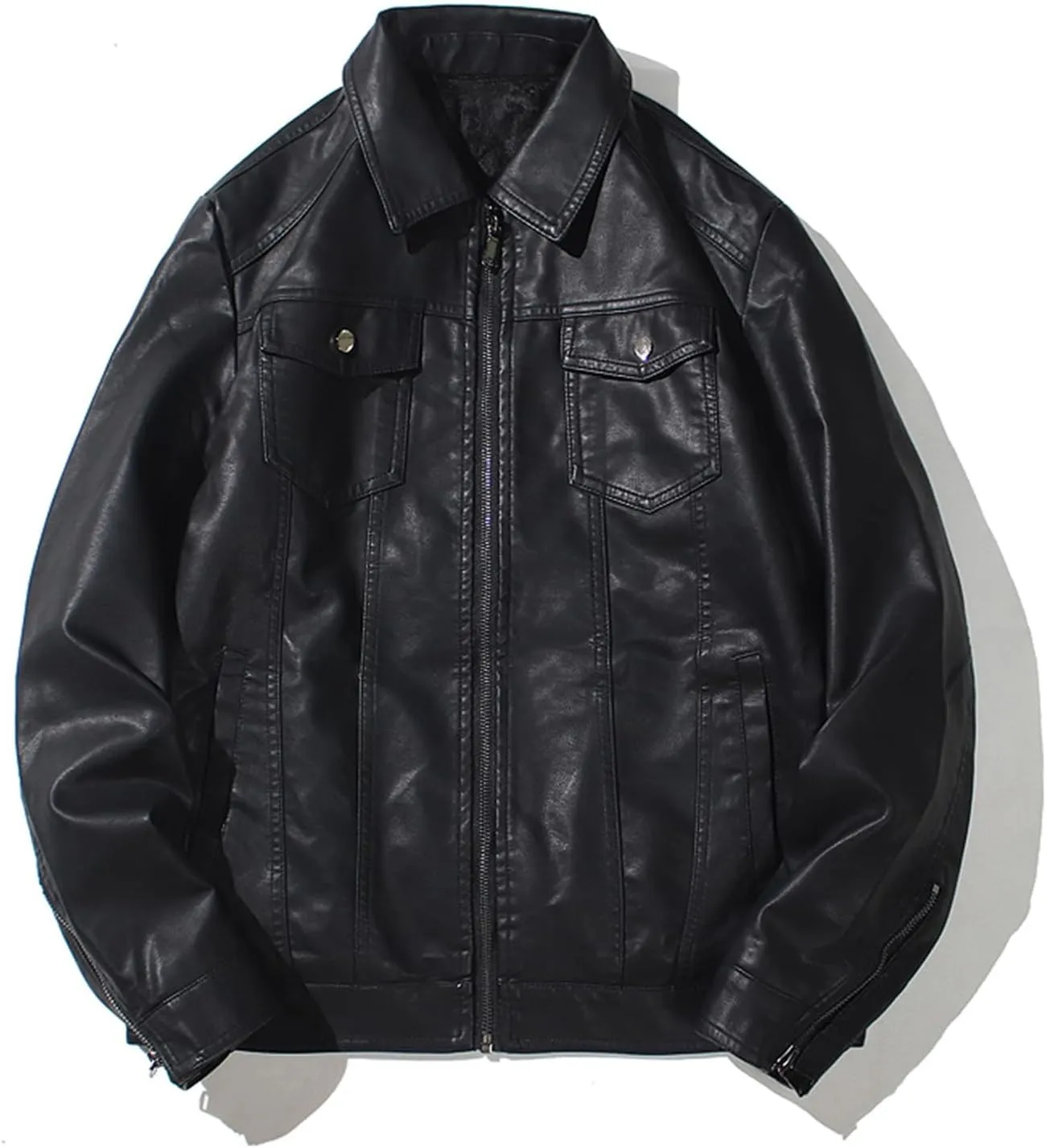 Men's Vintage Casual Racing Biker Jacket, PU Street Motorcycle Lightweight Faux Leather Jacket with Pockets
