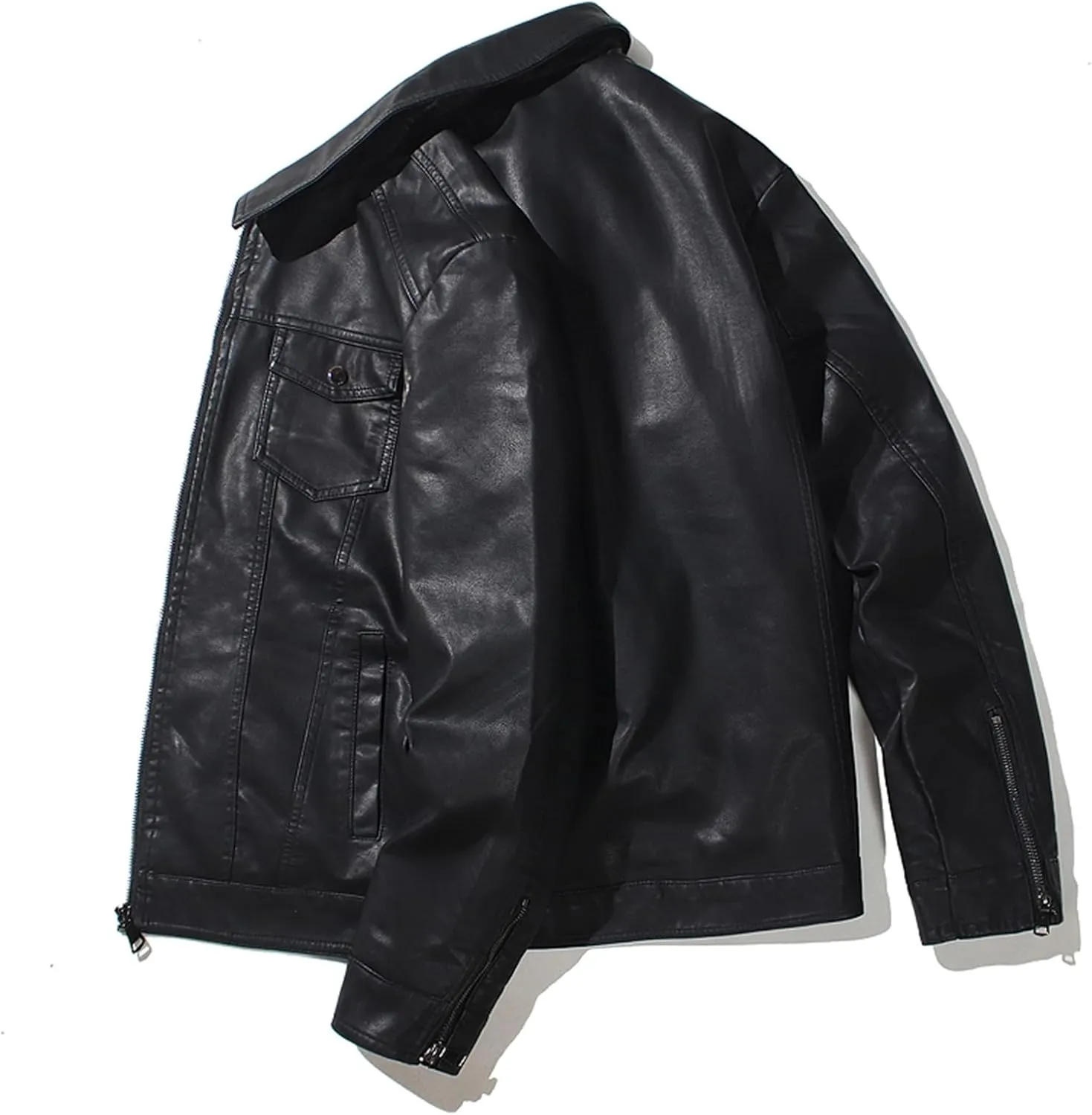 Men's Vintage Casual Racing Biker Jacket, PU Street Motorcycle Lightweight Faux Leather Jacket with Pockets