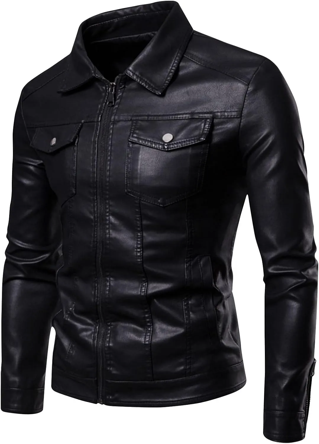 Men's Vintage Casual Racing Biker Jacket, PU Street Motorcycle Lightweight Faux Leather Jacket with Pockets