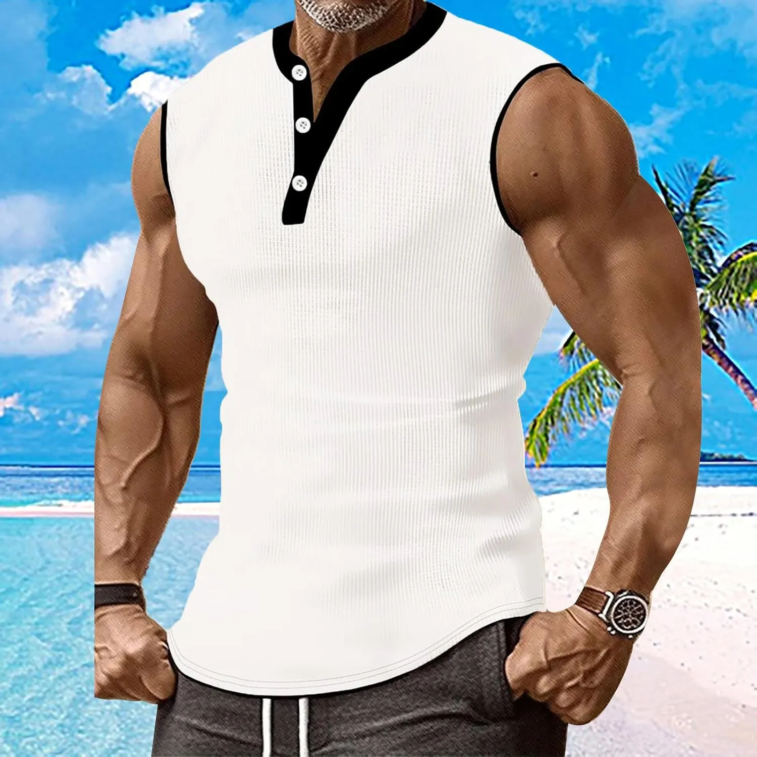 Men's Waffle Tank Tops Athletic Bodybuilding Gym Sleeveless Workout Muscle Cut Off Shirts Drying Compression Shirt
