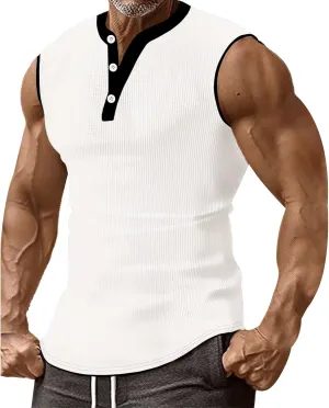 Men's Waffle Tank Tops Athletic Bodybuilding Gym Sleeveless Workout Muscle Cut Off Shirts Drying Compression Shirt