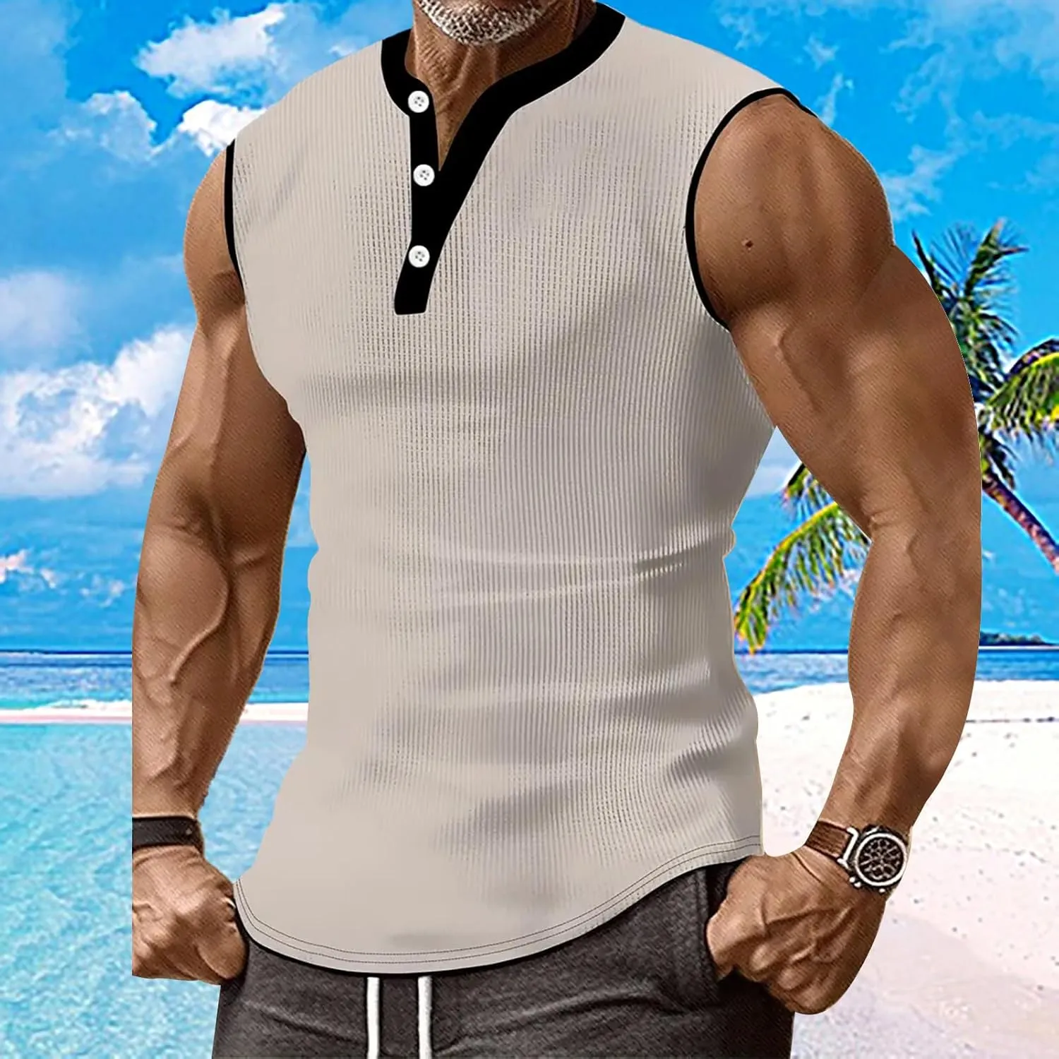 Men's Waffle Tank Tops Athletic Bodybuilding Gym Sleeveless Workout Muscle Cut Off Shirts Drying Compression Shirt