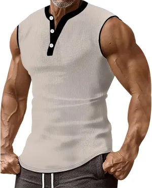 Men's Waffle Tank Tops Athletic Bodybuilding Gym Sleeveless Workout Muscle Cut Off Shirts Drying Compression Shirt