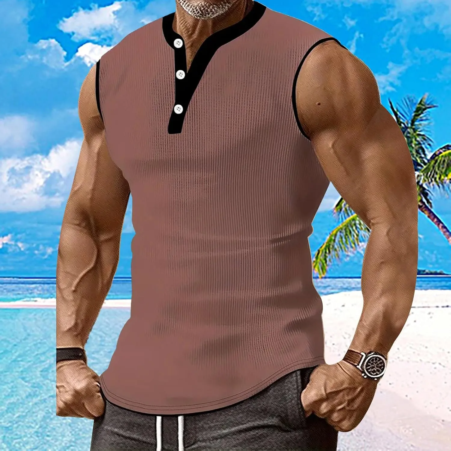 Men's Waffle Tank Tops Athletic Bodybuilding Gym Sleeveless Workout Muscle Cut Off Shirts Drying Compression Shirt