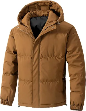 Men's Warm Puffer Jacket Men's Autumn and Winter Simple Comfortable Warm Plus Size Hooded Medium Warm Winter Coats