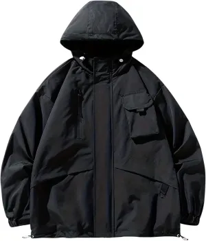 Men's Waterproof Rain Jacket Outdoor Lightweight Softshell Raincoat for Hiking Travel Drop Shoulder Zipper Jackets Coat