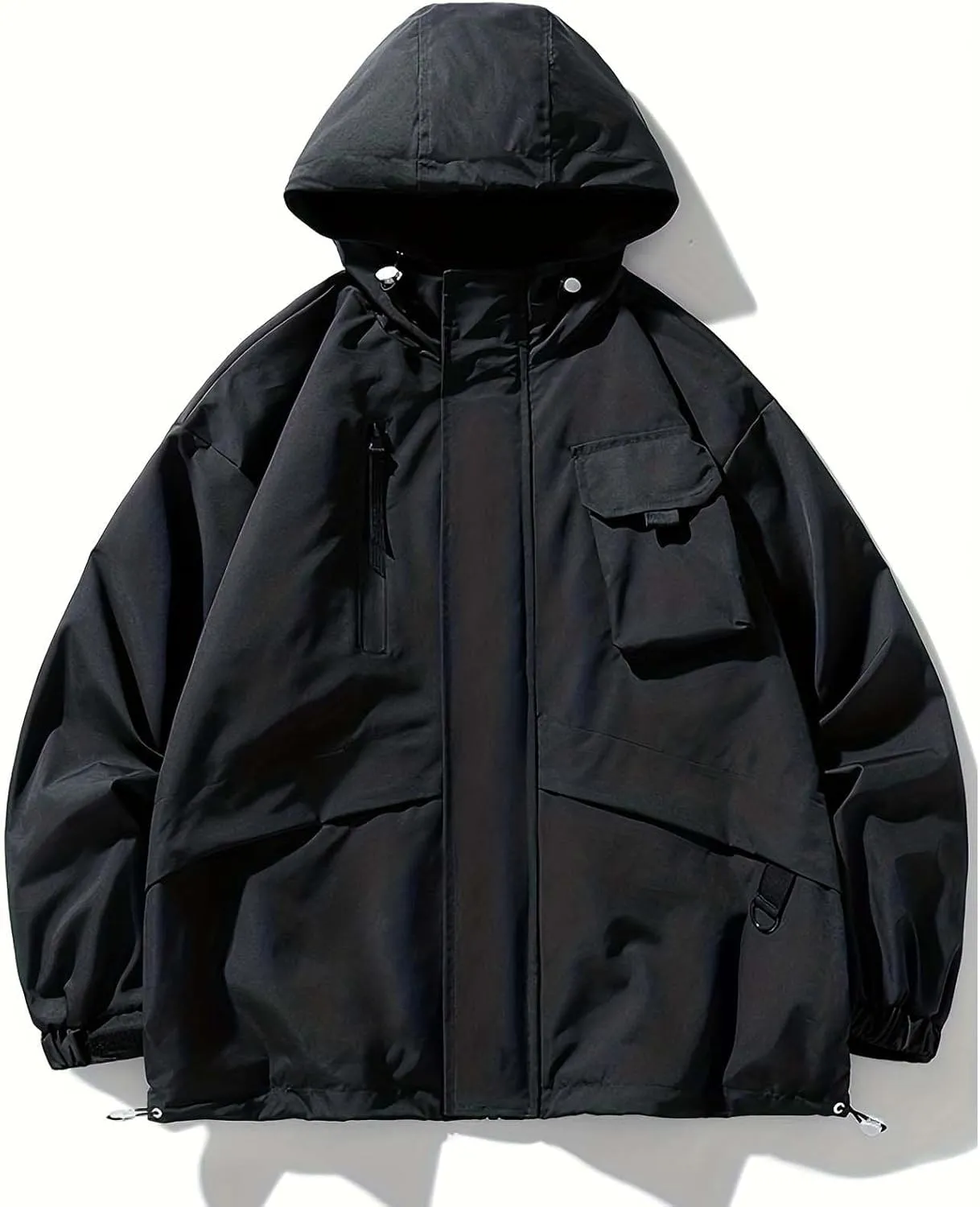 Men's Waterproof Rain Jacket Outdoor Lightweight Softshell Raincoat for Hiking Travel Drop Shoulder Zipper Jackets Coat