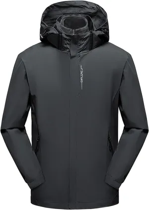 Mens Windproof Jacket Waterproof Lightweight Mountain Sport Jackets for Men Fleece Lined Hooded Windbreaker Raincoat