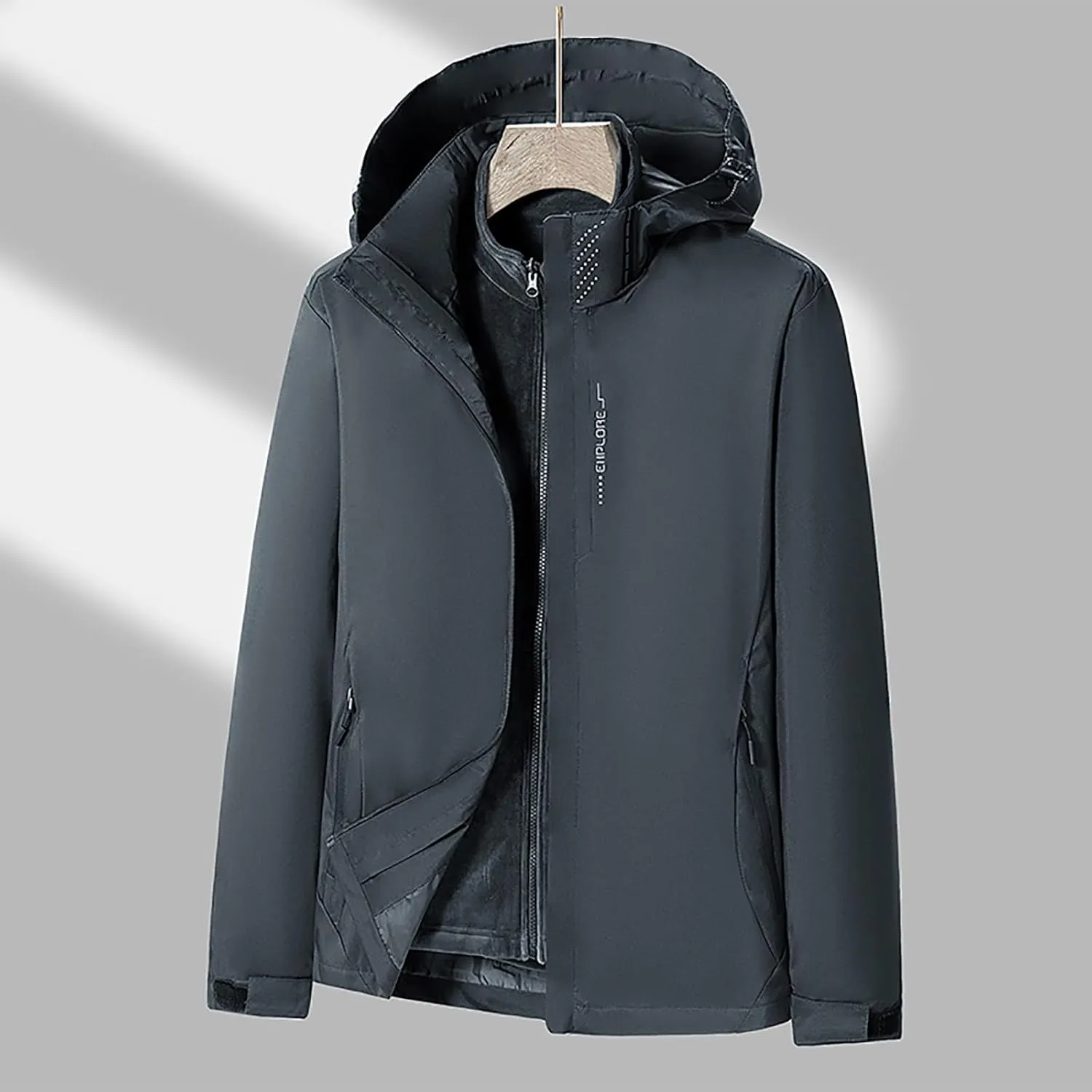 Mens Windproof Jacket Waterproof Lightweight Mountain Sport Jackets for Men Fleece Lined Hooded Windbreaker Raincoat