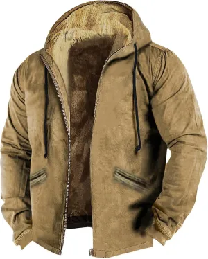Men'S Winter Coats Solid Color Zipper Hooded Warm Windbreaker Jackets Oversized Heavy Hoodie