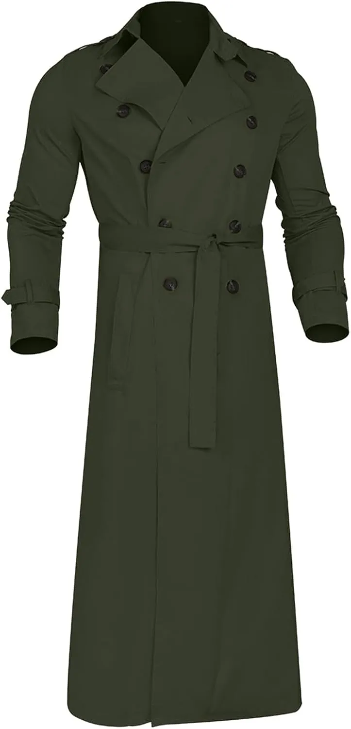Men's Wool Blend Windbreaker Single-Breasted Notched Lapel Midi-Length Pea Top Warm Knee-Length Woolen Coat