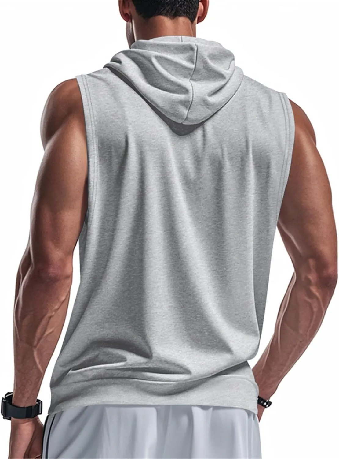 Men's Workout Hooded Tank Tops Sleeveless Bodybuilding Gym T-Shirts Full Zip Sport Fitness Training Vests Muscle Shirt