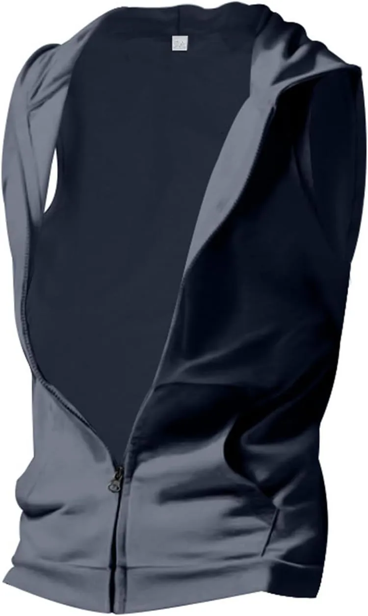 Men's Workout Hooded Tank Tops Sleeveless Bodybuilding Gym T-Shirts Full Zip Sport Fitness Training Vests Muscle Shirt