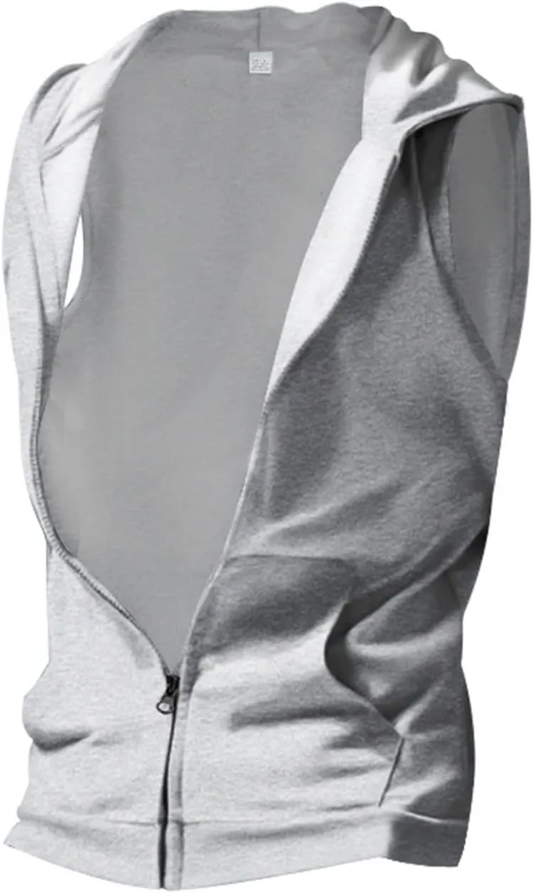 Men's Workout Hooded Tank Tops Sleeveless Bodybuilding Gym T-Shirts Full Zip Sport Fitness Training Vests Muscle Shirt