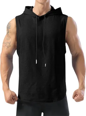 Men's Workout Hooded Tank Tops Sleeveless Gym Training Vest Pullover Quick Dry Breathable Sport Workout Undershirts