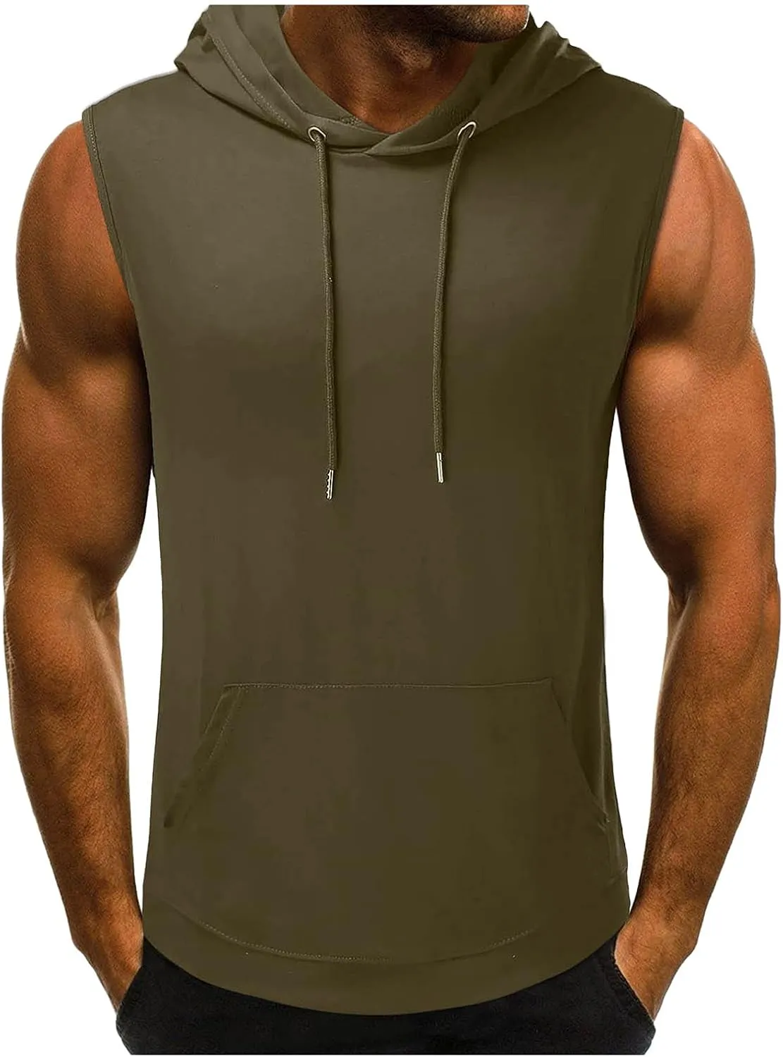 Mens Workout Sleeveless Hooded Tank Tops Gym Fitness Training Hoodies Lightweight Bodybuilding Muscle Cut Off T Shirt