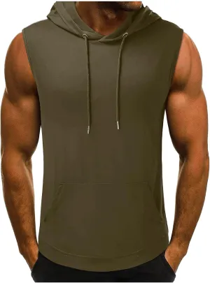Mens Workout Sleeveless Hooded Tank Tops Gym Fitness Training Hoodies Lightweight Bodybuilding Muscle Cut Off T Shirt