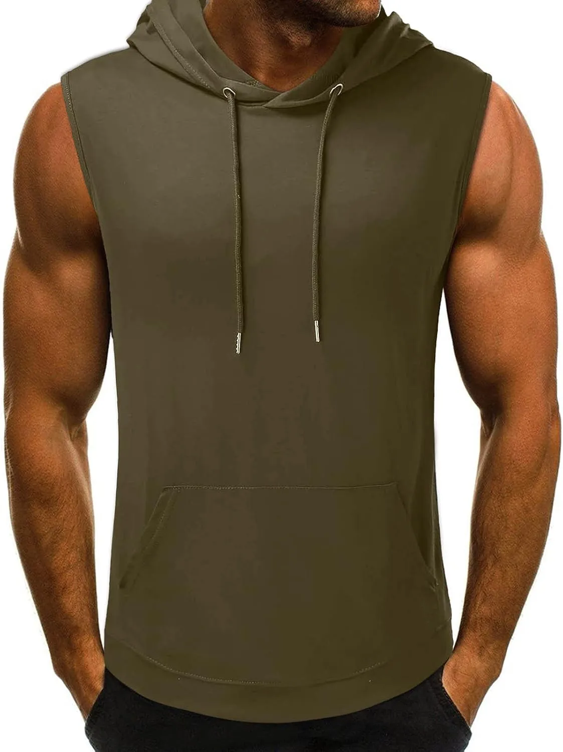 Mens Workout Sleeveless Hooded Tank Tops Gym Fitness Training Hoodies Lightweight Bodybuilding Muscle Cut Off T Shirt
