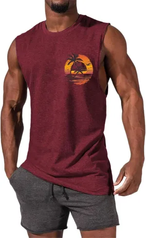 Men's Workout Sleeveless Tank Tops Stylish Gulf of Mexico Print Muscle Cut Off Shirt Summer Casual Beach Vacation Top