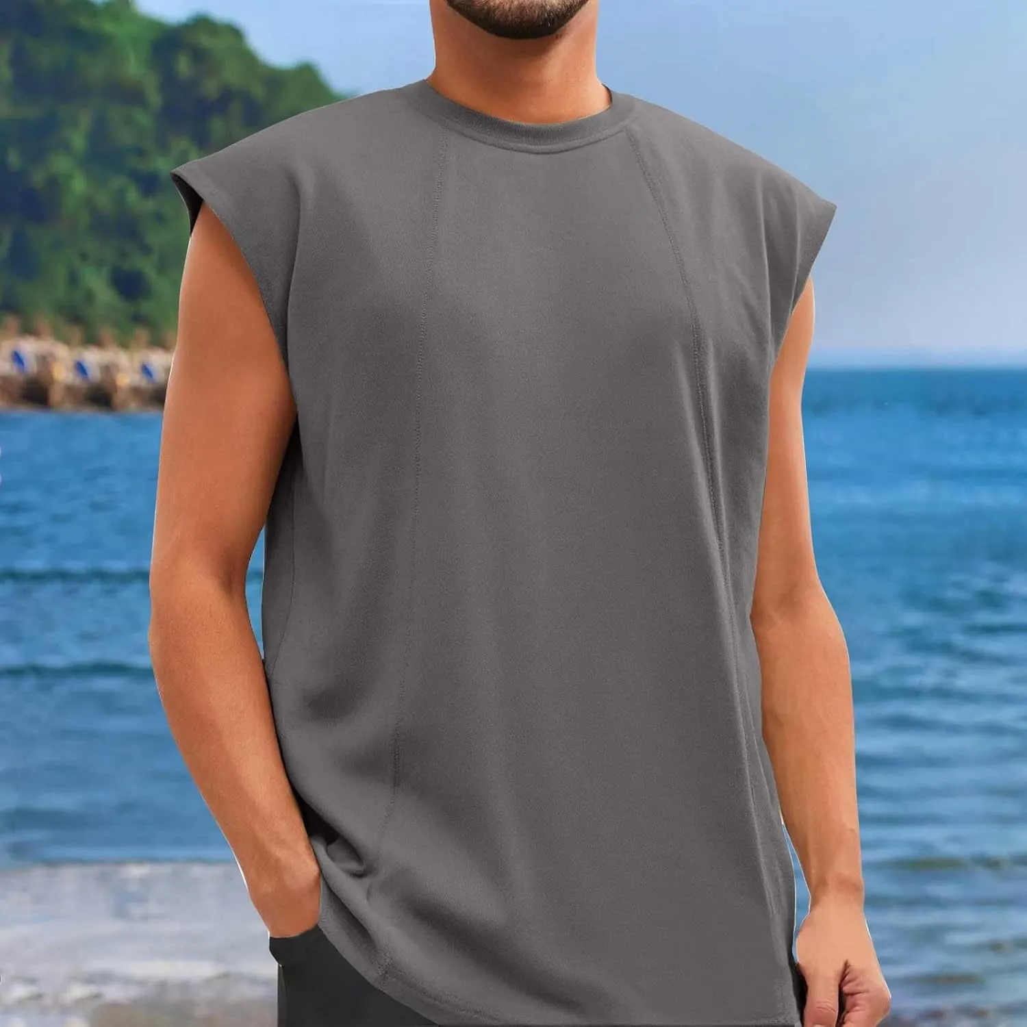 Mens Workout Tank Tops Big and Tall Quick Dry Muscle Cut Tee Shirts Sleeveless UPF 50  Sweat Shirt Basic Summer Tops