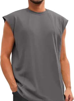 Mens Workout Tank Tops Big and Tall Quick Dry Muscle Cut Tee Shirts Sleeveless UPF 50  Sweat Shirt Basic Summer Tops