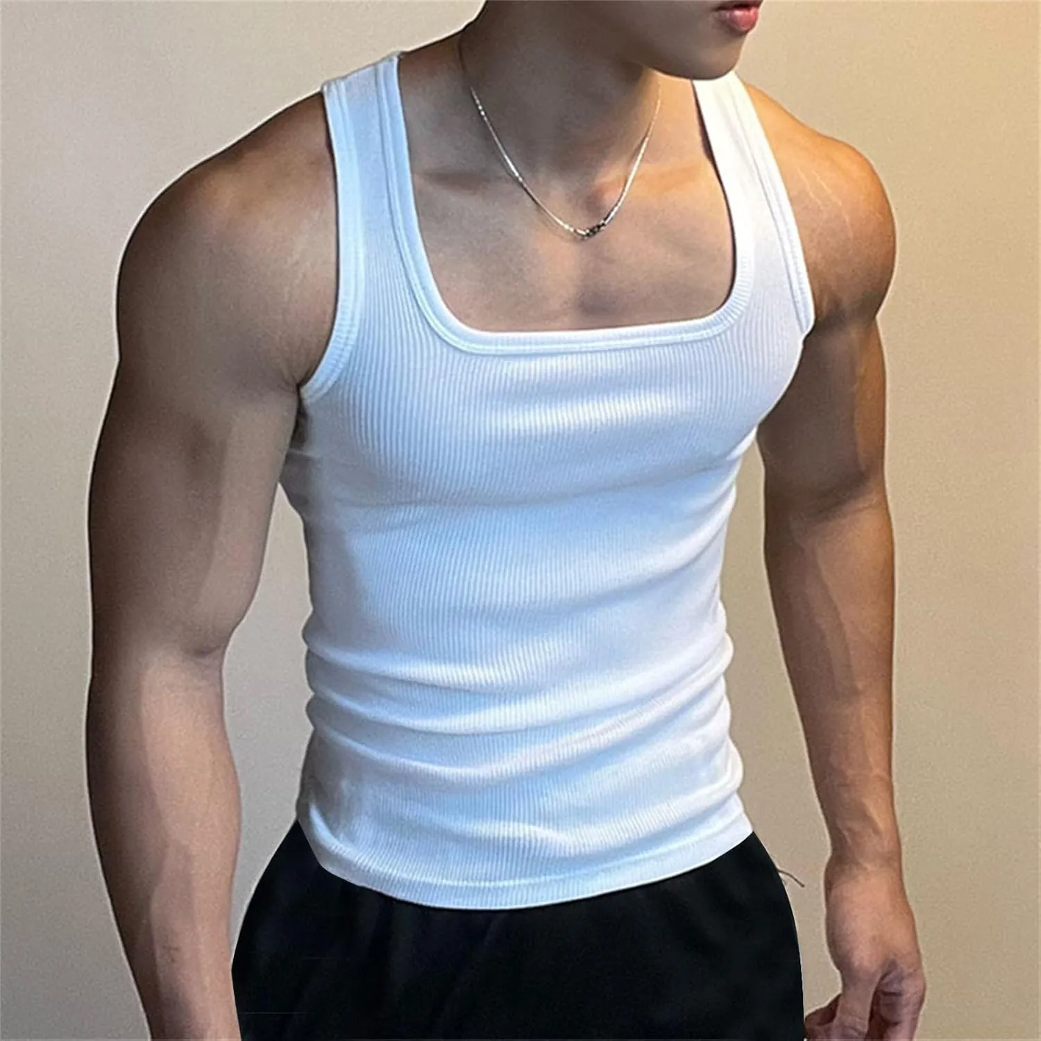 Men's Workout Tank Tops Quick Dry Sleeveless Square Neck Vest Lightweight Moisture Wicking Gym Workout Muscle Shirts
