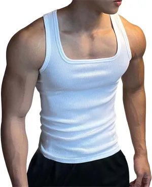 Men's Workout Tank Tops Quick Dry Sleeveless Square Neck Vest Lightweight Moisture Wicking Gym Workout Muscle Shirts