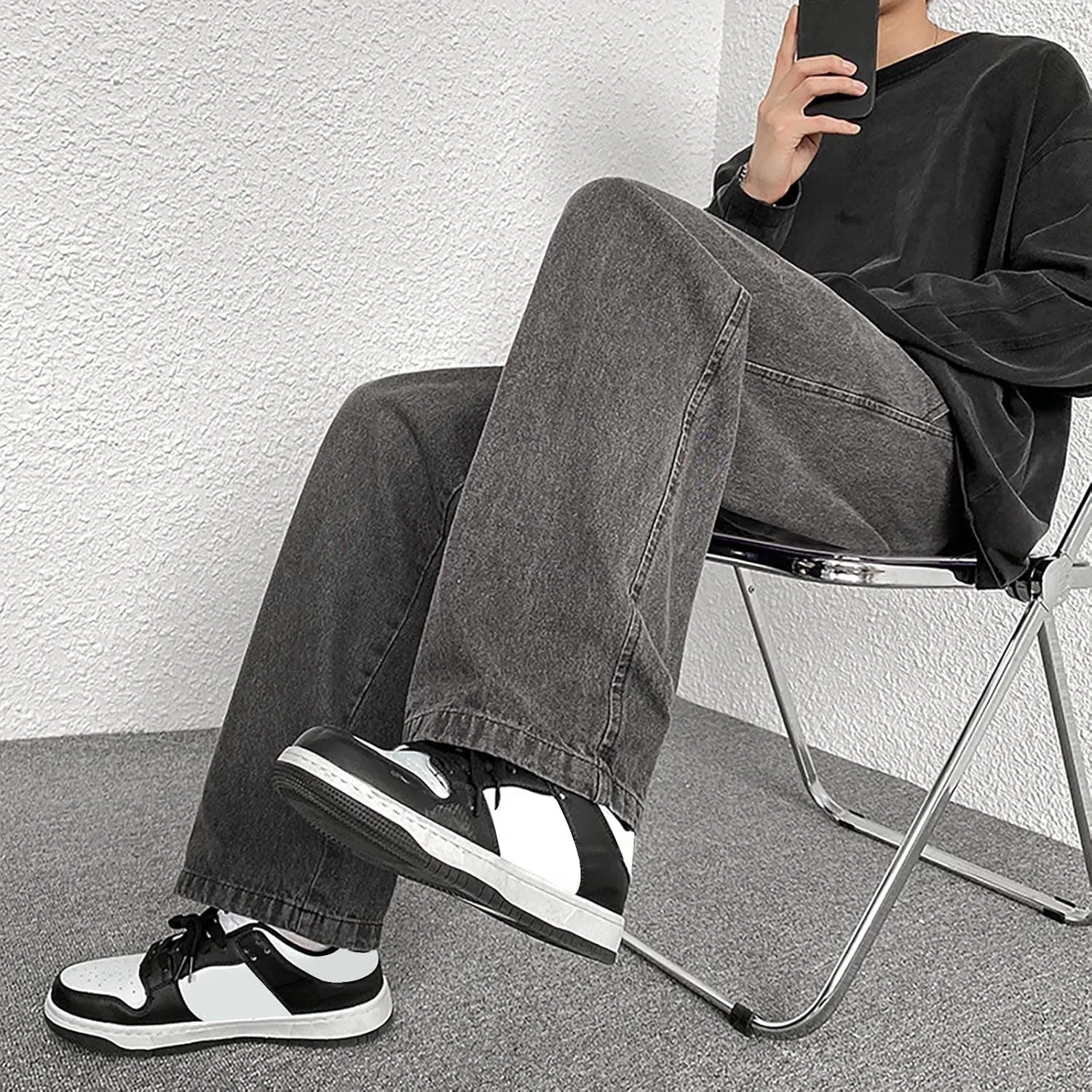 Men's Y2K Jeans Vintage Hip Hop Style Denim Pants Fashion Big Relaxed Fit Straight Leg Jeans Baggy Wide Leg Pants