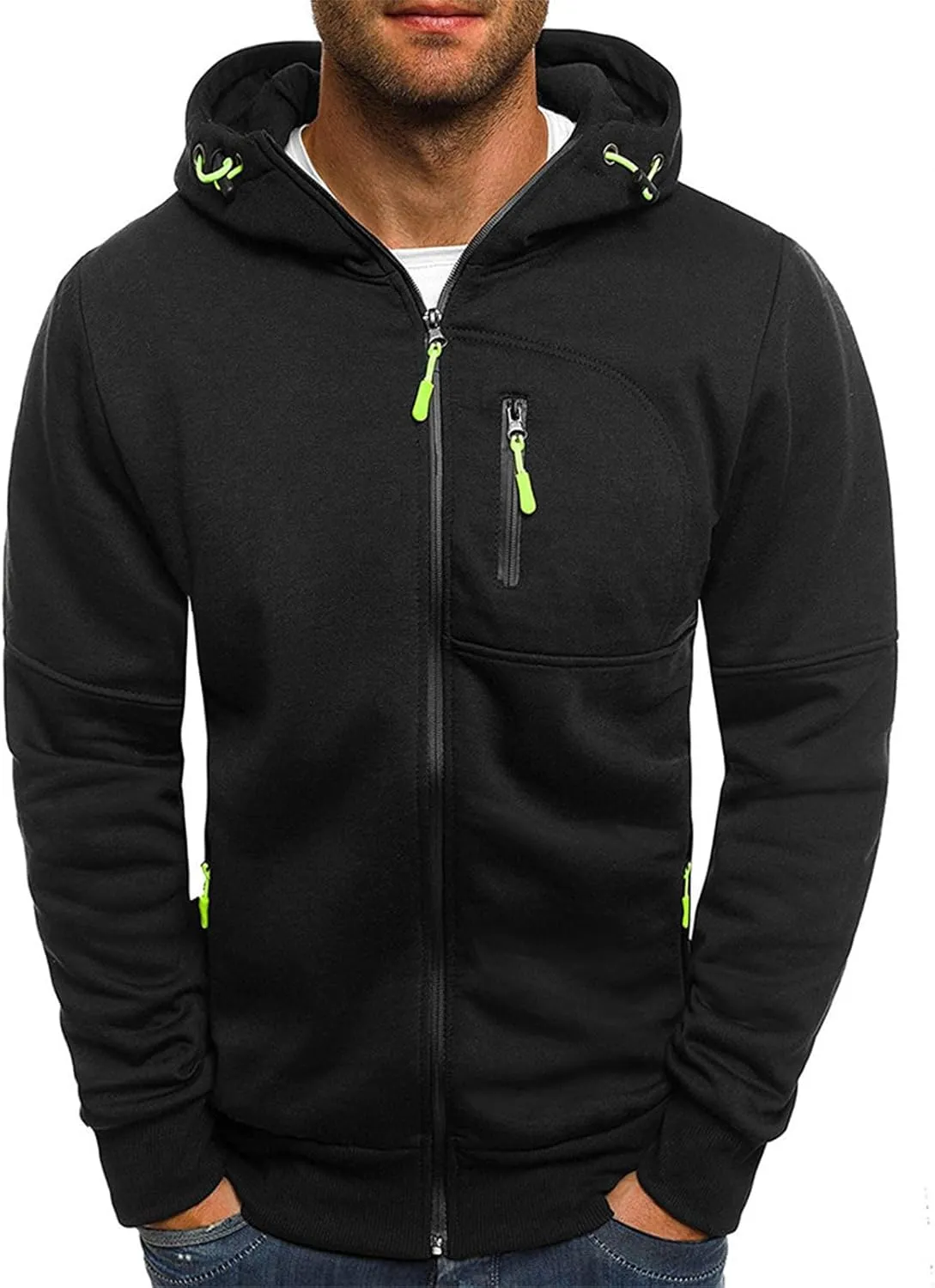 Mens Zip up Hoodie Casual Cotton Big and Tall Lightweight Work Sweatshirts Hoodies with Pockets