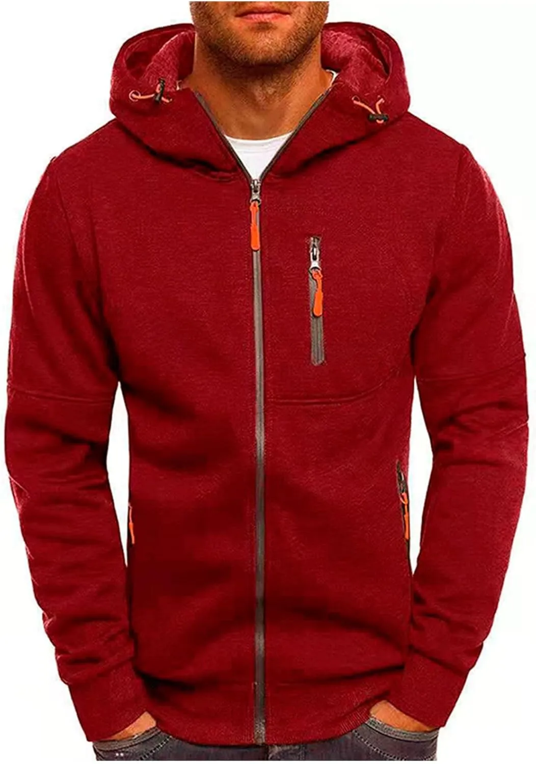 Mens Zip up Hoodie Casual Cotton Big and Tall Lightweight Work Sweatshirts Hoodies with Pockets