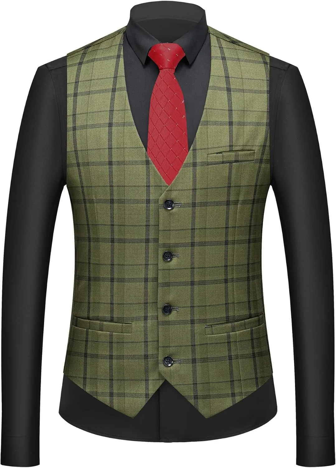 MOGU Mens 3-Piece Slim Fit Plaid Suit - Blazer, Vest, and Pants Set for Wedding, Prom, and Business