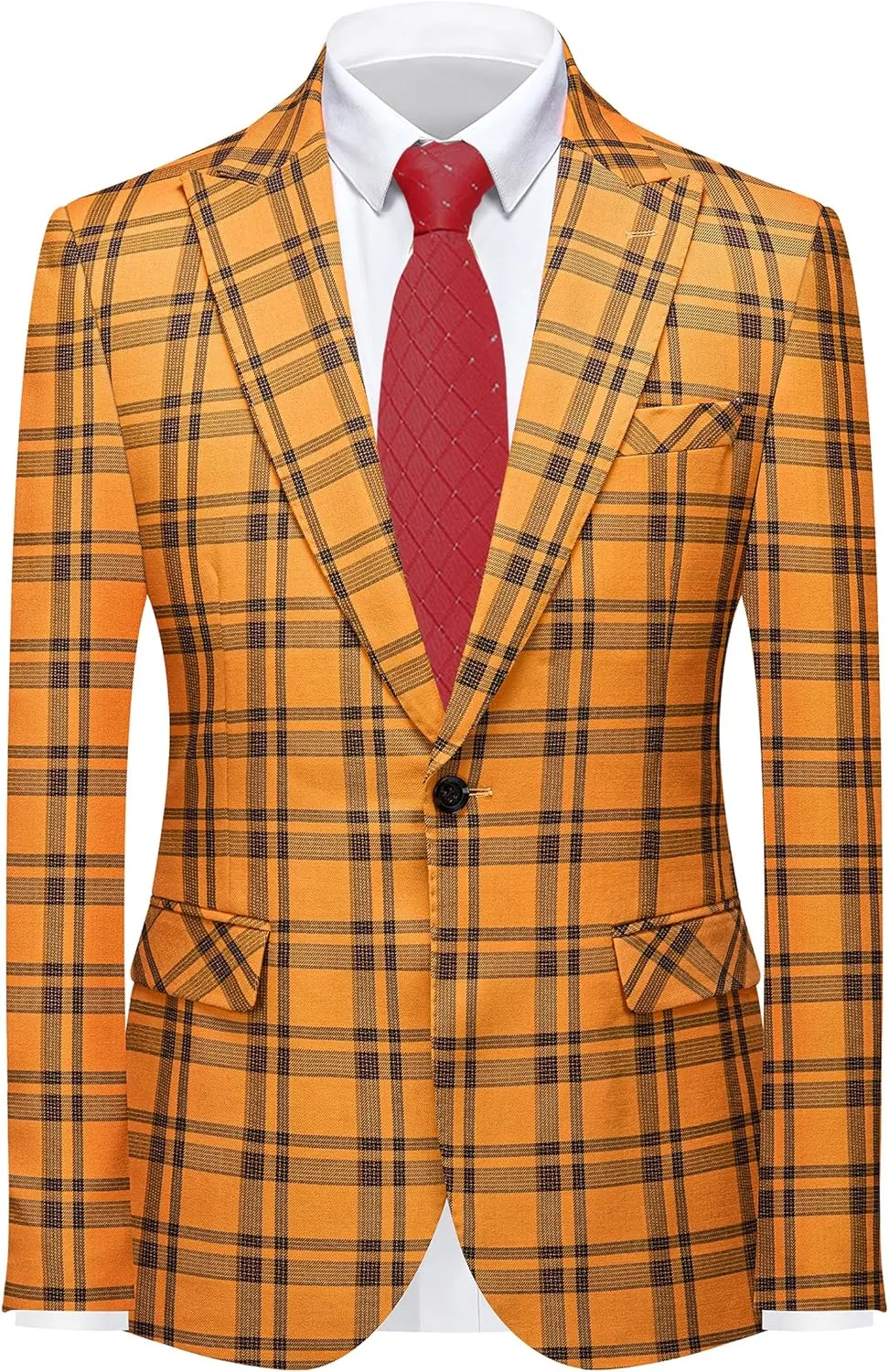 MOGU Mens 3-Piece Slim Fit Plaid Suit - Blazer, Vest, and Pants Set for Wedding, Prom, and Business