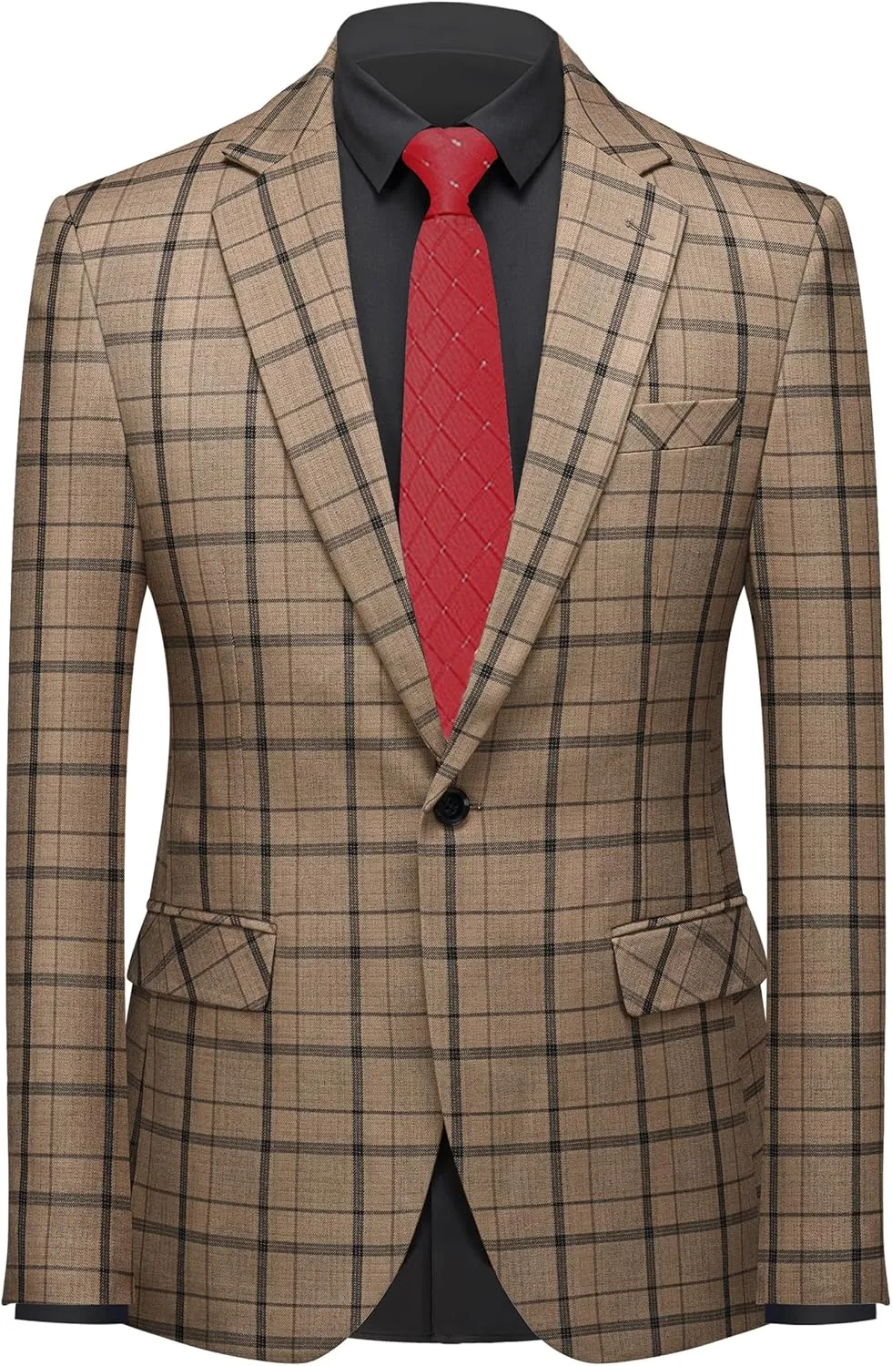 MOGU Mens 3-Piece Slim Fit Plaid Suit - Blazer, Vest, and Pants Set for Wedding, Prom, and Business