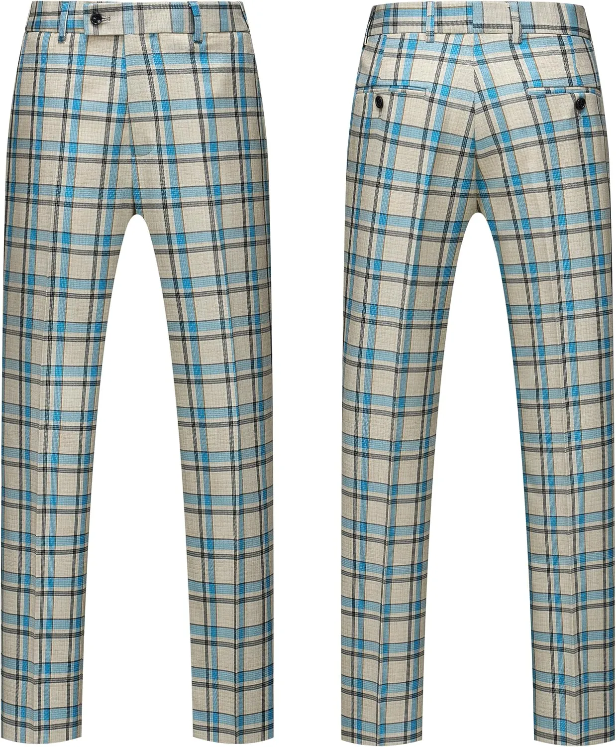 MOGU Mens 3-Piece Slim Fit Plaid Suit - Blazer, Vest, and Pants Set for Wedding, Prom, and Business