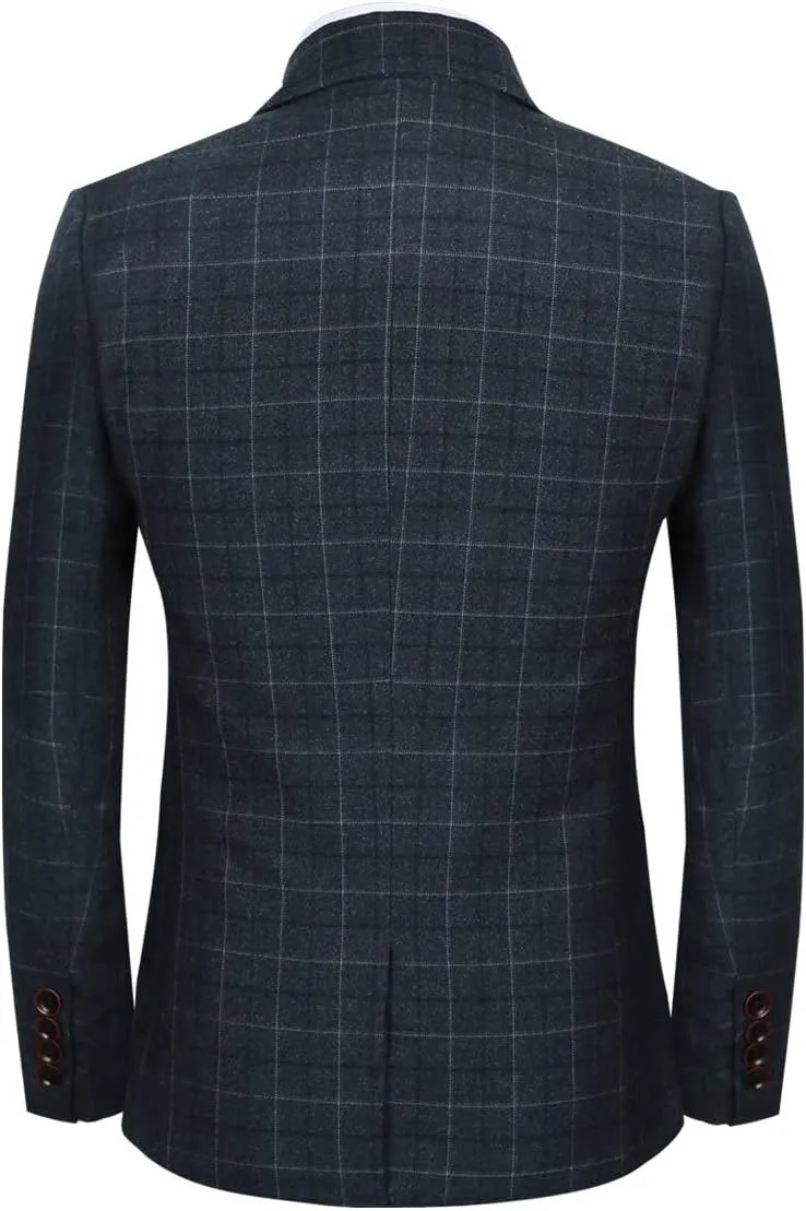 MOGU Mens 3-Piece Slim Fit Plaid Suit - Blazer, Vest, and Pants Set for Wedding, Prom, and Business