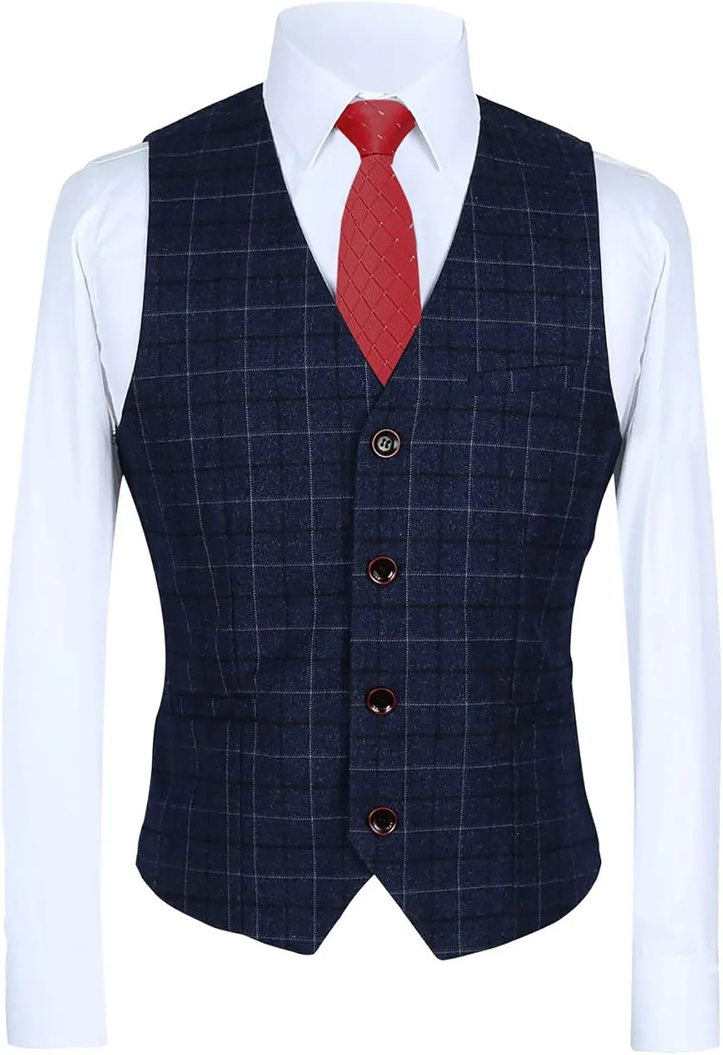 MOGU Mens 3-Piece Slim Fit Plaid Suit - Blazer, Vest, and Pants Set for Wedding, Prom, and Business